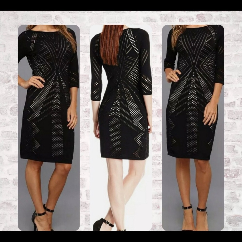 Calvin Klein Black Open Knit Crochet Sheath Dress